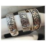Sterling Silver Rings (Lot of 3) Hearts, Geometric and Ornate Scrollwork - Sizes 7.25-8.5