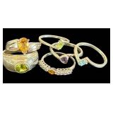 Sterling Silver Gemstone Ring Lot - Sizes 8 to 8.5