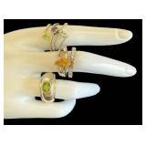 Sterling Silver Gemstone Ring Lot - Sizes 8 to 8.5