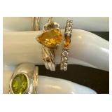 Sterling Silver Gemstone Ring Lot - Sizes 8 to 8.5