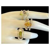 Sterling Silver Gemstone Ring Lot - Sizes 8 to 8.5