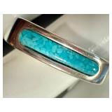 Sterling Silver Turquoise Inlay Ring - Size 11.5
