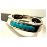 Sterling Silver Turquoise Inlay Ring - Size 11.5