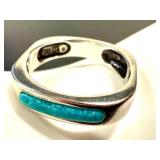 Sterling Silver Turquoise Inlay Ring - Size 11.5