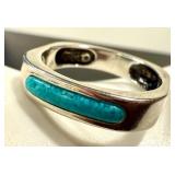 Sterling Silver Turquoise Inlay Ring - Size 11.5
