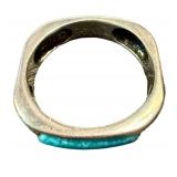 Sterling Silver Turquoise Inlay Ring - Size 11.5