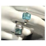 Aquamarine Rings (2) & Earrings in Sterling Silver - Ring Sizes 8 and 8.25 (Lot of 3)