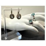 Aquamarine Rings (2) & Earrings in Sterling Silver - Ring Sizes 8 and 8.25 (Lot of 3)