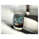 Aquamarine Rings (2) & Earrings in Sterling Silver - Ring Sizes 8 and 8.25 (Lot of 3)