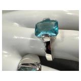 Aquamarine Rings (2) & Earrings in Sterling Silver - Ring Sizes 8 and 8.25 (Lot of 3)
