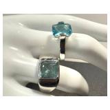 Aquamarine Rings (2) & Earrings in Sterling Silver - Ring Sizes 8 and 8.25 (Lot of 3)