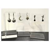 Sterling Silver Moon and Star Earrings Set - 0.75-Inch Drops