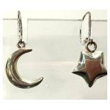Sterling Silver Moon and Star Earrings Set - 0.75-Inch Drops