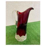 Rare Antique Ruby Red Grandin ND Glass Water Pitcher