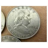 3 Franklin Half Dollars 1952 & 2 1950