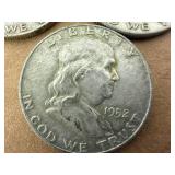 3 Franklin Half Dollars 1952 & 2 1950