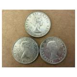 3 Canadian 80% Silver Half Dollars - 1953, 1958 & 1961