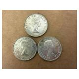 3 Canadian 80% Silver Half Dollars - 1953, 1958 & 1961
