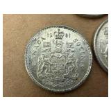 3 Canadian 80% Silver Half Dollars - 1953, 1958 & 1961