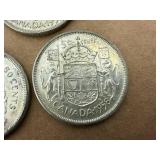 3 Canadian 80% Silver Half Dollars - 1953, 1958 & 1961