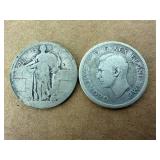 Standing Liberty US Quarter & 1938 Canadian Quarter