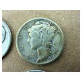 Silver Dimes - 2 Mercury & 3 Roosevelt