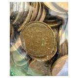 Round Bank Full of Pennies - Many Wheat