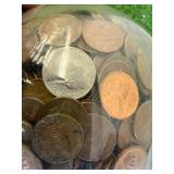 Round Bank Full of Pennies - Many Wheat