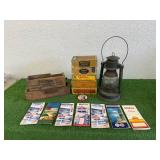 Mixed Vintage Lot - Lantern, Service Station Maps, Cigar Boxes