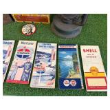 Mixed Vintage Lot - Lantern, Service Station Maps, Cigar Boxes
