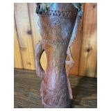 Carved Hand Drum with Tribal Style Design