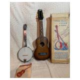 Vintage Folk String Instrument Lot”  * Regal Tenor Guitar * Banjo Ukulele (with box + book)