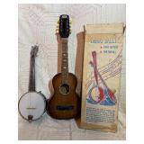 Vintage Folk String Instrument Lot”  * Regal Tenor Guitar * Banjo Ukulele (with box + book)