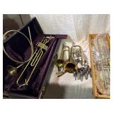 Vintage Brass Instrument Lot – Boy Scouts Bugle, Trumpet & Large Mouthpiece Collection – Vincent Bach, Schilke + More!”