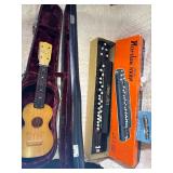 Vintage Folk Instrument Lot – Harmony Ukulele w/ Case & Nardan Harp w/ Box – Unique Pair”