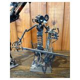 Signed “DFE” Welded Scrap Metal Musician Sculptures – Violin & Guitar Players – Industrial Art Pair