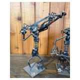 Signed “DFE” Welded Scrap Metal Musician Sculptures – Violin & Guitar Players – Industrial Art Pair