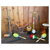 World Music Instrument Lot – Drums, Maracas, Banjo, Erhu, Guitar Decor & More – Folk / Percussion Mix