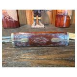 Carved Asian Wood Decor Set – Bow Wall Art, Mt. Fuji Vases, Figurine & Knife Display