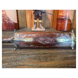 Carved Asian Wood Decor Set – Bow Wall Art, Mt. Fuji Vases, Figurine & Knife Display