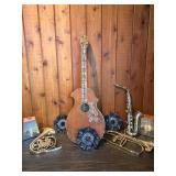 Vintage Music Display Lot – Brass Horns, Sax, Seth Thomas Metronomes, DECCA Records & Acoustic Guitar