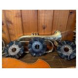 Vintage Music Display Lot – Brass Horns, Sax, Seth Thomas Metronomes, DECCA Records & Acoustic Guitar