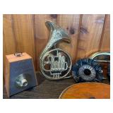Vintage Music Display Lot – Brass Horns, Sax, Seth Thomas Metronomes, DECCA Records & Acoustic Guitar