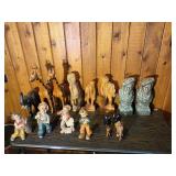 Mixed Carved Wood & Figurine Lot – Giraffes, Elephant, Busts, Children Figures