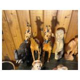 Mixed Carved Wood & Figurine Lot – Giraffes, Elephant, Busts, Children Figures