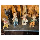 Mixed Carved Wood & Figurine Lot – Giraffes, Elephant, Busts, Children Figures