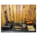 Vintage Musical Instrument Lot – Autoharp, Violin, Mini Harps, Record Player & More