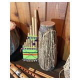 Vintage Folk Musical Instrument Lot – Drums, Flutes, Pan Pipes & Percussion