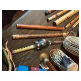 Vintage Folk Musical Instrument Lot – Drums, Flutes, Pan Pipes & Percussion
