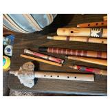 Vintage Folk Musical Instrument Lot – Drums, Flutes, Pan Pipes & Percussion